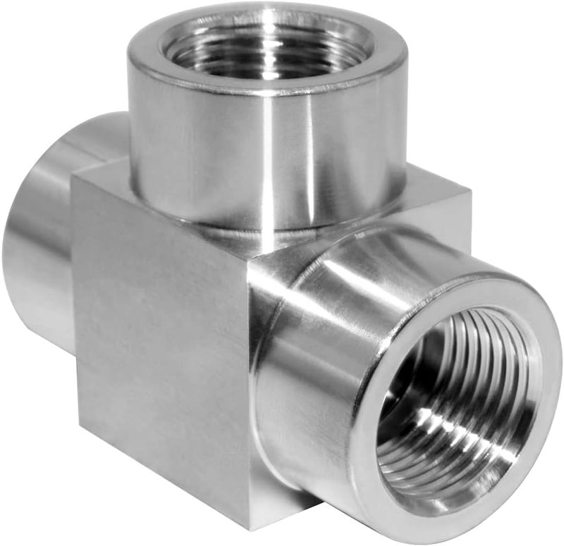 beduan وصلات أنابيب تي من الفولاذ المقاوم للصدأ، 1/4" x 1/4" x 1/4" وصلات أنابيب أنثوية NPT - Image 1